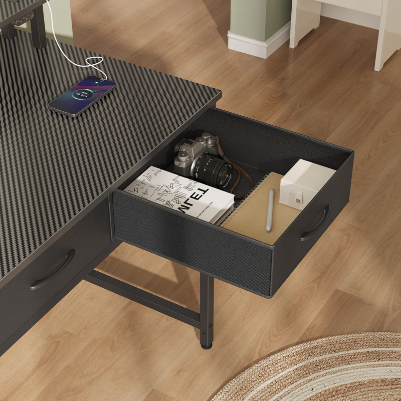 Gaming Desk with LED Lights & Power Outlets, Computer Desk with Monitor Stand & Drawers, 30.5" H x 39.4" W x 18.9" D, Black