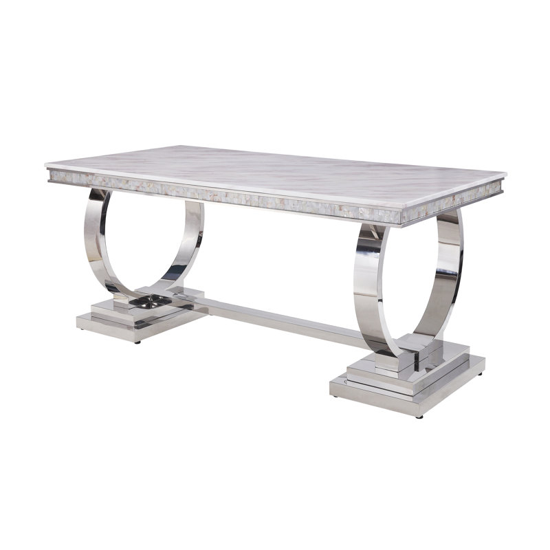Jessamine White Rectangular Metal Base Dining Table