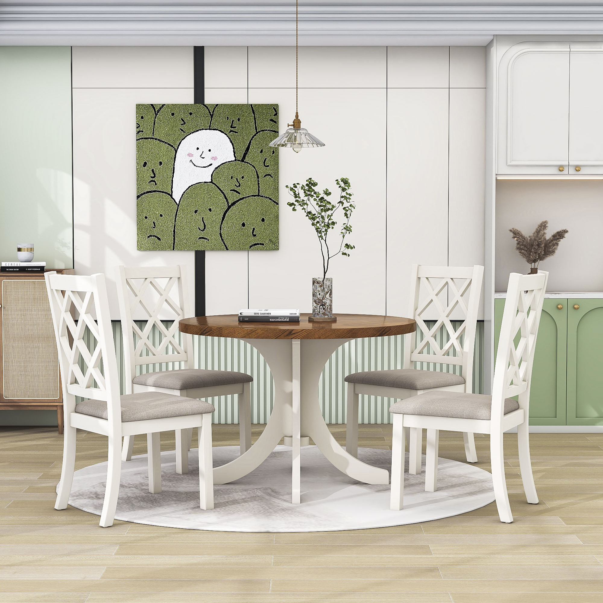 Round kitchen table discount with upholstered chairs