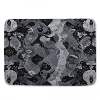 Tapis de bain noir et blanc à motif floral
