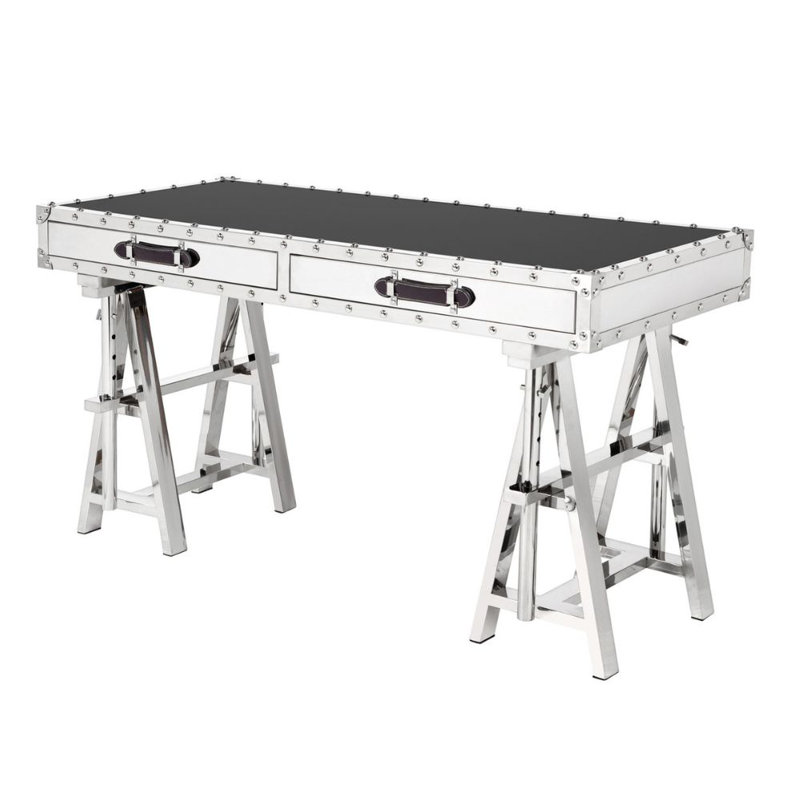 Chau Adjustable Glass Top Metal Base Writing Desk