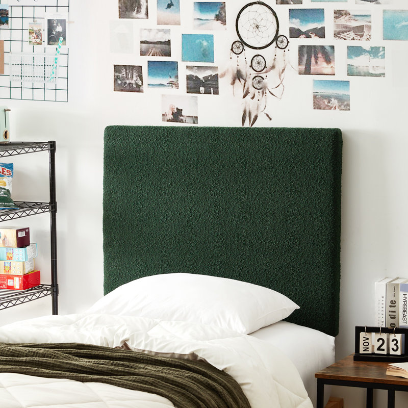 Dark Green Boucle Upholstered Twin Headboard with Wooden Legs