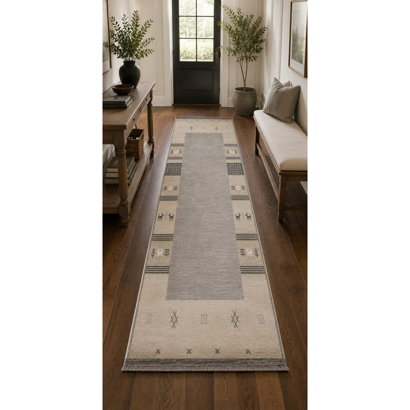 Handloomed Gray Gabbeh Tribal Wool Area Rug, 8' x 10'