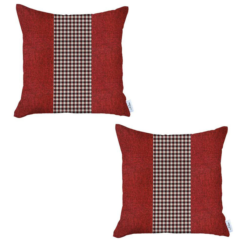Ensemble de 2 housses de coussins centraux, Rouge / noir pied-de-poule