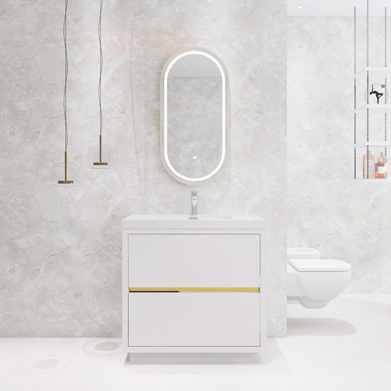 Ensemble de meuble-lavabo simple 36 po avec lavabo intégré en résine 36 po Modern, Blanc lustré