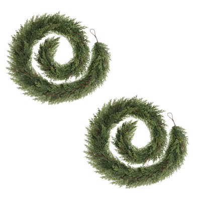 Guirlandes de Noël artificielles en cyprès de 2,74 m (lot de 2), imitation pin d'hiver réaliste, verdure persistante pour décoration de Noël intérieure et extérieure
