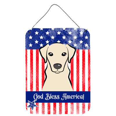 Décoration murale «God Bless», drapeau américain avec retriever