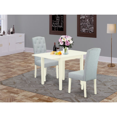 5 Piece Dining Room Table Set Includes a Rectangle Kitchen Table with Dropleaf and 4 Dahlia Linen Fabric Parsons Dining Chairs, Mahogany