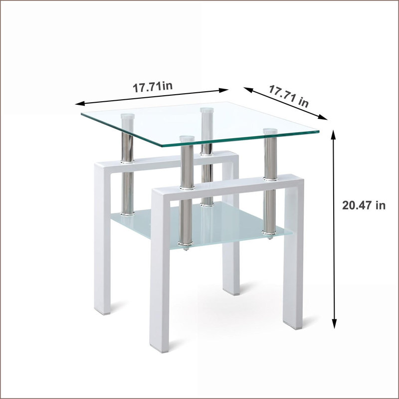 Table basse transparente en verre trempé, table de salon 2 couches peu encombrante avec rangement, facile à nettoyer