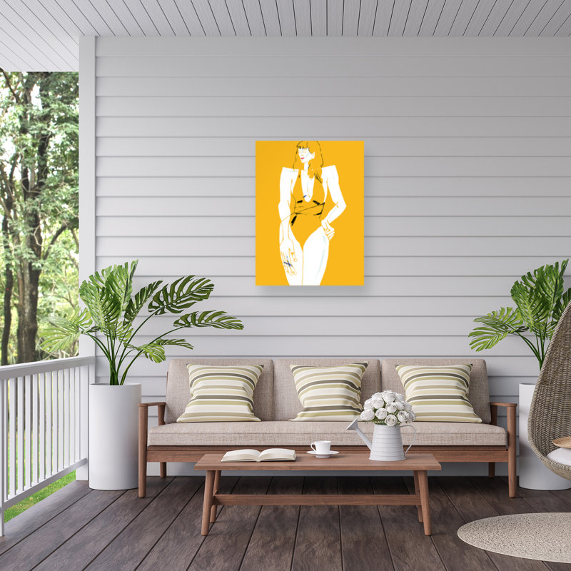 «Bolle Girl» en maillot de bain jaune sur toile, H 32 po x l 24 po