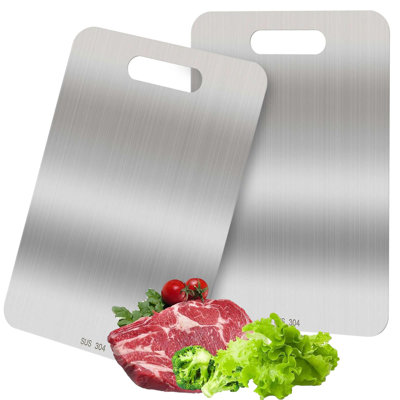 Stainless Steel Cutting Board Double-Sided Food-Grade Chopping Board for Kitchen (13×9 in)