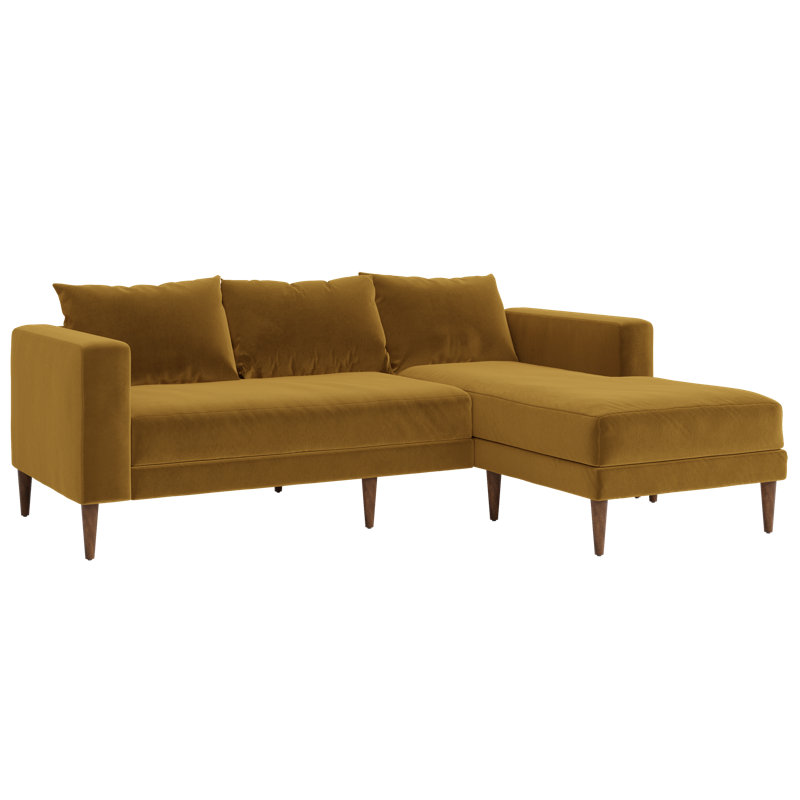 Essential Sectional, Mustard Recycled Velvet, Dark Brown