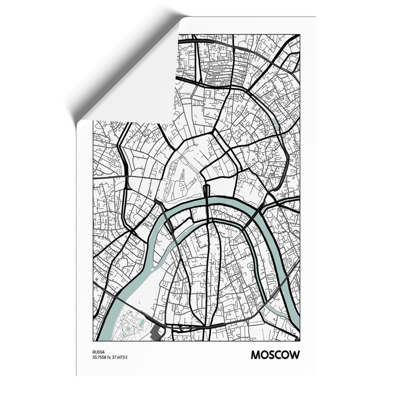 Map Moscow Russia - Frameless Print, 59cm H x 42cm W x 0.1cm D