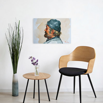 Rugged Man Profile Rustic Traditional Vintage Portrait Wall Art Print by Hongtao Huang - Wrapped Canvas Print