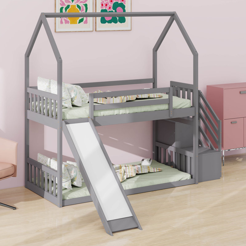 Ophelia & Co. Twin Over Twin House Bunk Bed With Convertible Slide ...