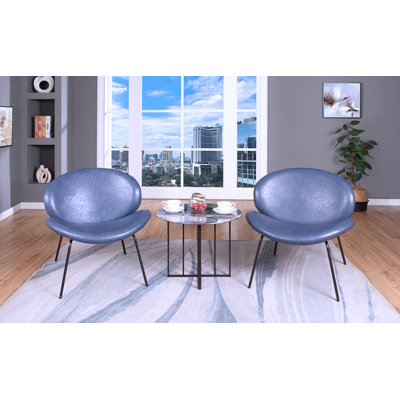 Fauteuil d'appoint 2 pièces avec polyuréthane bleu et table de bout ronde 1 pièce