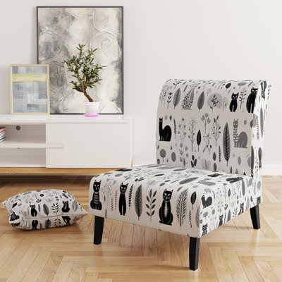 Minimalist Forest Animal Pattern - Velvet Upholstered Casual Accent Slipper Chair