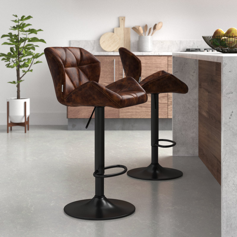 Massenburg Swivel Upholstered Adjustable Height Counter Stool with Metal Frame, Dark Brown
