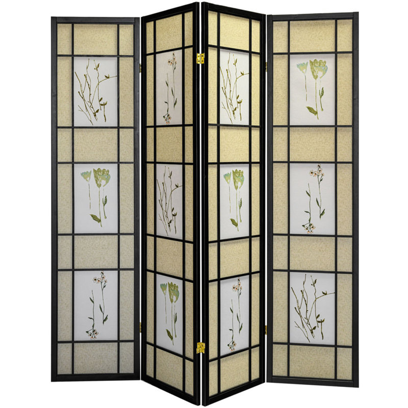 Cloison pliante en bois massif Boothbay, 4, Noir, noir, noir, noir