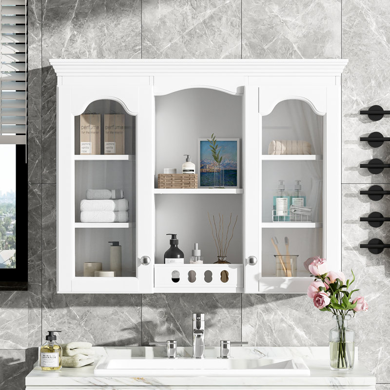 Compartiment de salle de bain mural, blanc, tablette réglable, pour les articles