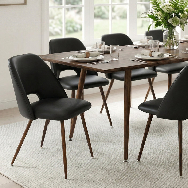 9-Piece Extendable Dining Table Set With Faux Leather Side Chairs, Black