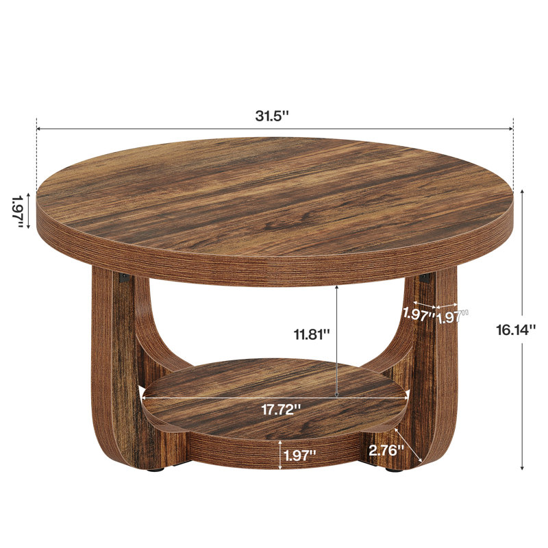 Table basse ronde à 2 niveaux 31 pouces Rustic, Brun