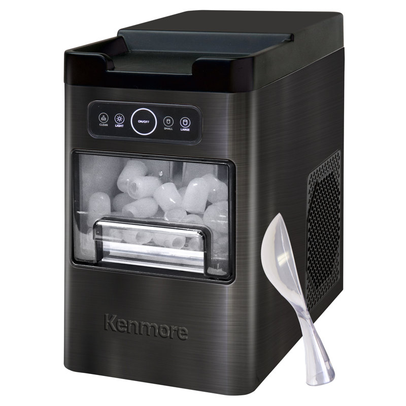 Machine à glaçons de comptoir Kenmore, 12 kg/24 h, machine à glaçons portable avec fonction autonettoyante, glaçons en forme de balle, acier inoxydable noir