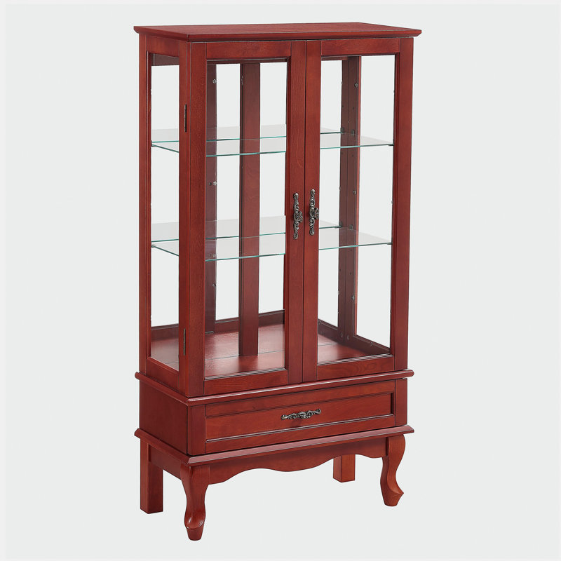 Armoire vitrée éclairée vitrine vitrée avec tablettes réglables en verre 2 portes et 1 tiroir Armoire incluse, Cerisier
