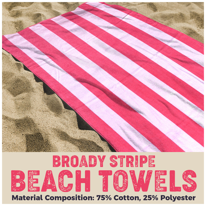  Cotton Blend Machine Woven Beach Towel, Pink