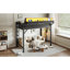 Structure de lit simple de taille mezzanine avec tablettes de rangement et panneau perforé, lit mezzanine en métal avec ports USB et lumières DEL, sécuritaire et robuste, noir-1690633342-1690633343