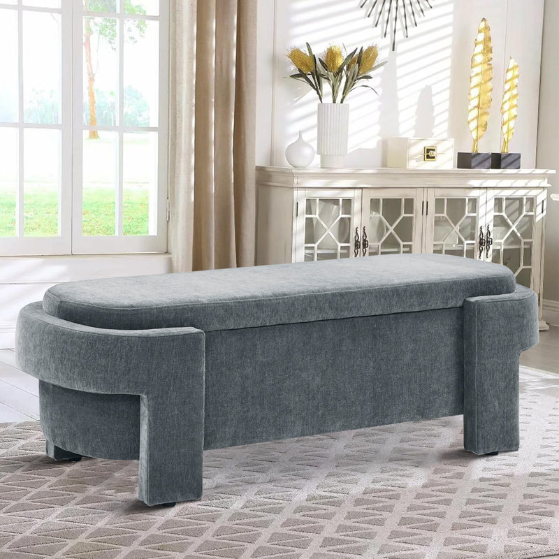 Chenille Upholstered Storage Bench