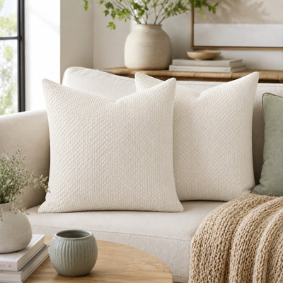 Lot de 2 housses de coussin tissées texturées Rockland 50 x 50 cm blanc beige