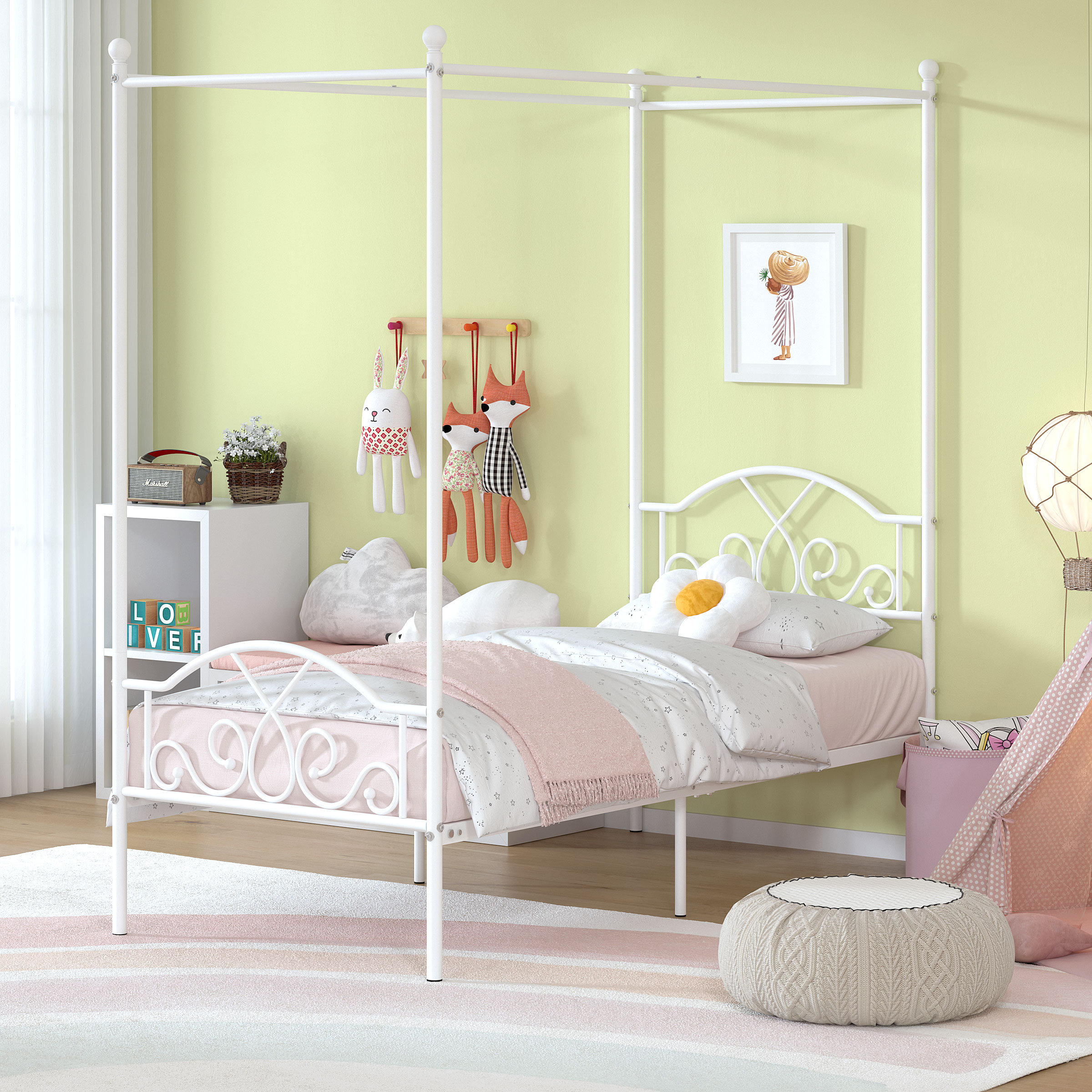 Fashion dhp pink canopy twin metal bed