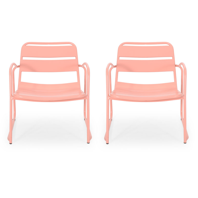 Arij Outdoor Slat Metal Accent Chairs, Matte Coral