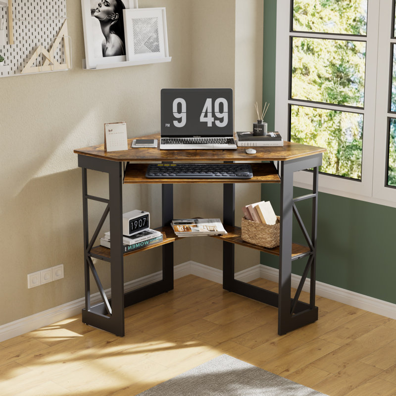 Home Office Desk Set With 1 Office Chair, Corner Desk Computer Desk With Smooth Keyboard Tray And Storage Shelves, Writing Table With Chair For Home Office, Set of 2