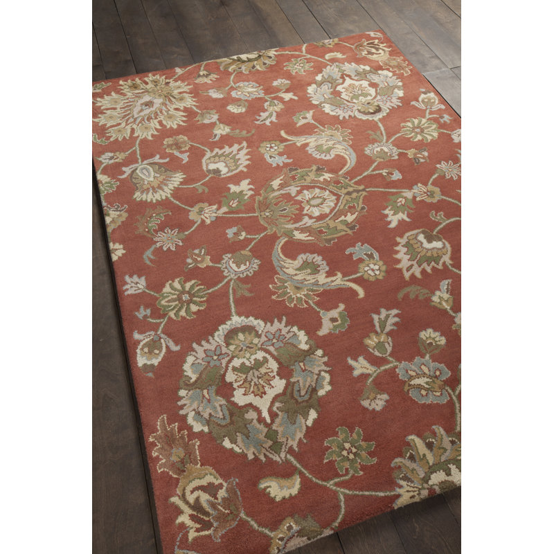 Bartz Authentic Hand-Tufted Handmade Rustic Brick, Sage & Blue Traditional Oriental Floral Wool Area Rug, Rectangle 7' x 10'