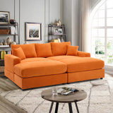 Balendin 82.84 Inch Cloud Couch with Movable Ottoman.Upholstered 3 Seater Sofa Chaise,Comfy Corduroy