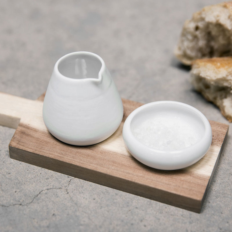 Cruet Oil and Salt Pots with Acacia Wood Tray