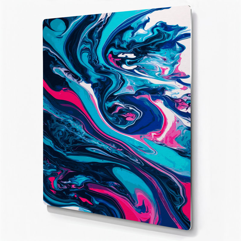 Abstrait art fluide en métal bleu 44, H 12 po x l 18 po