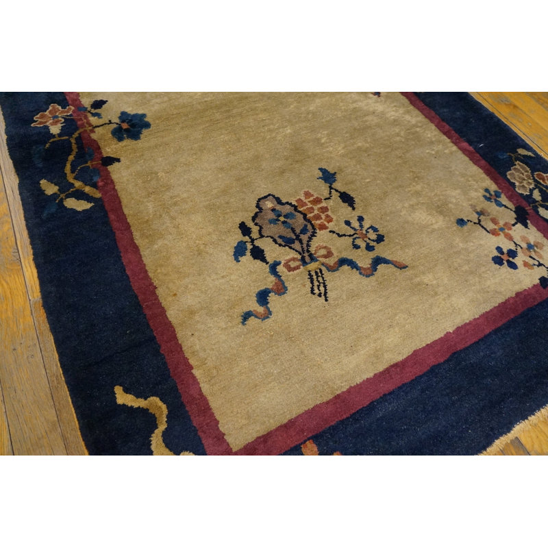 Tapis floral en laine noué à la main ivoire beige et crème crème