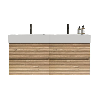 Meuble-lavabo moderne (avec meuble-lavabo et lavabo) avec rangement, chêne 48 po