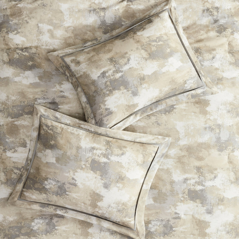 Édredon gris - 7 pièces en tissu tissé, 7 garnitures et 2 coussins décoratifs, Full Comforter + 6 Additional Pieces