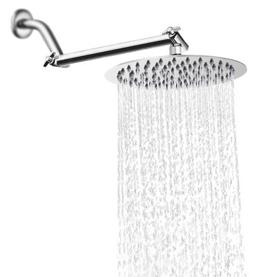 Rainfall Shower Head With 11" Adjustable Arm – High-Pressure Stainless Steel Rain Shower, Ultra-Thin Design (10-Inch)