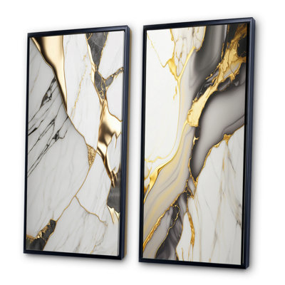 Abstract Geode Marble White And Gold I - Abstract Marble Wall Art Set of 2 Piece