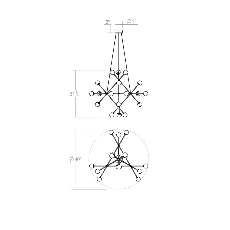 Lustre sphérique Spoutnik à 18 lumières Proton, Nickel noir poli, Fumée