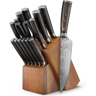 Artmeer Professional Kitchen Knife Set, 15 Pieces, High Carbon Stainless Steel, Ergonomic Handle