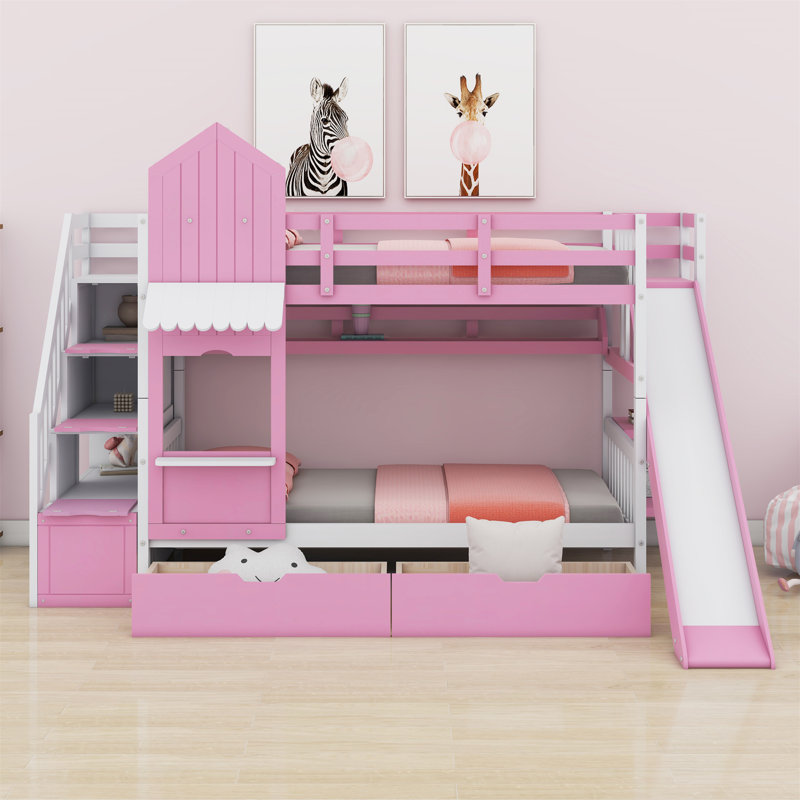 Colliers Kids Bunk Bed with Drawers, Twin, Pink