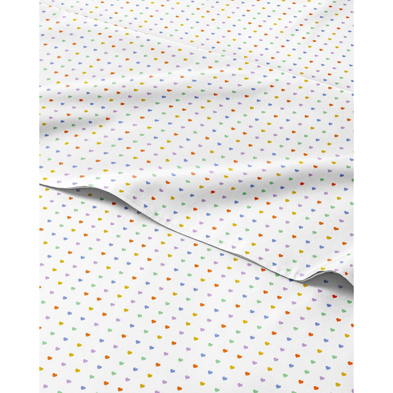 Kids Sheet Set, Soft Microfiber Bedding, Cozy & Breathable, Wrinkle Free Easy Care Bed Sheets, Hearts Multi Color 