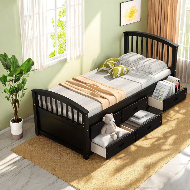 Lits simples en bois peu encombrants avec rangement moderne pour la maison