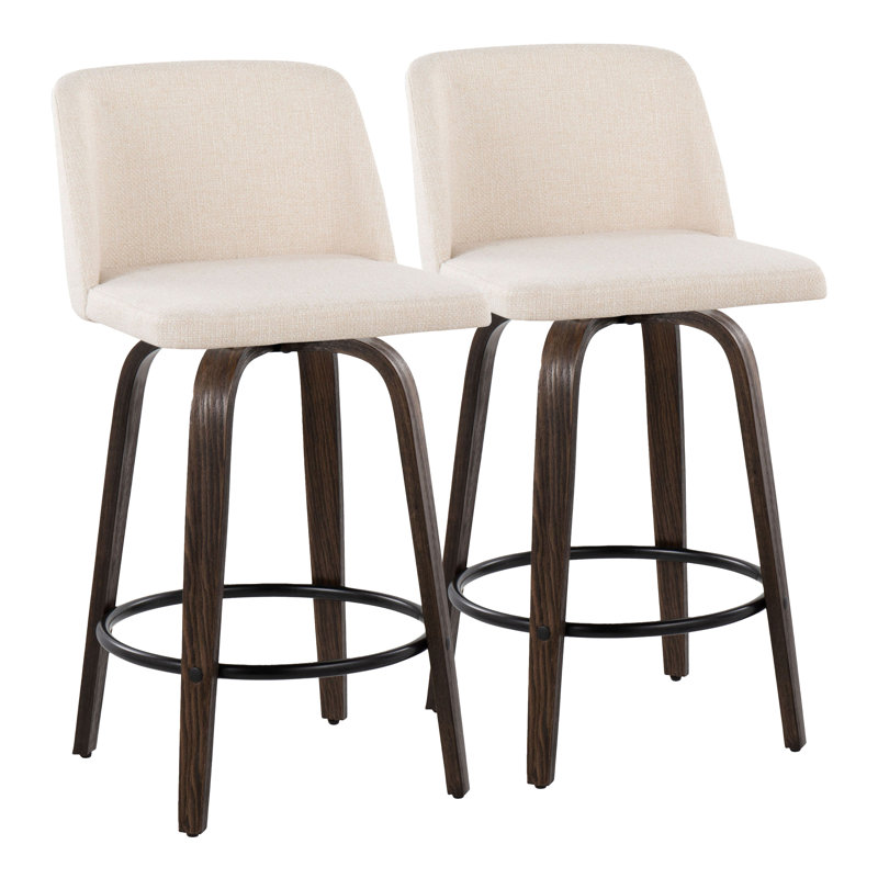Lakyia Swivel Upholstered Counter Stool, Gray Noise Polyester/Brown/Black Frame